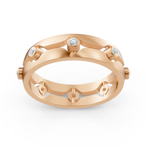 Bague élégante en or rose avec diamants ronds en forme de lunette