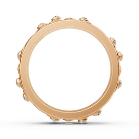 Modern rose gold ring with round diamonds in bezel design