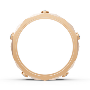 Modern rose gold ring with round diamonds in bezel design