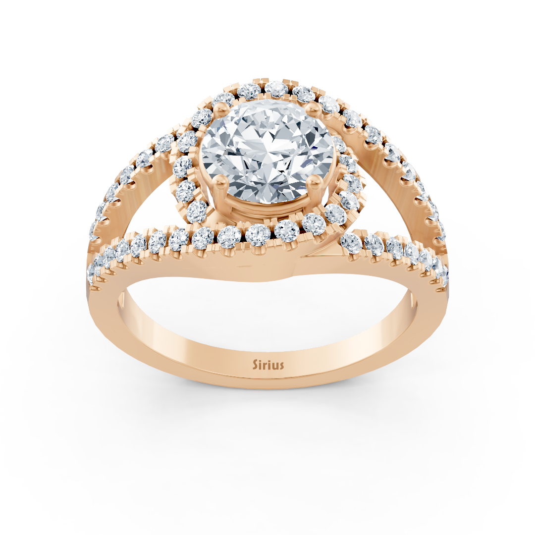 Rose gold diamond halo engagement ring