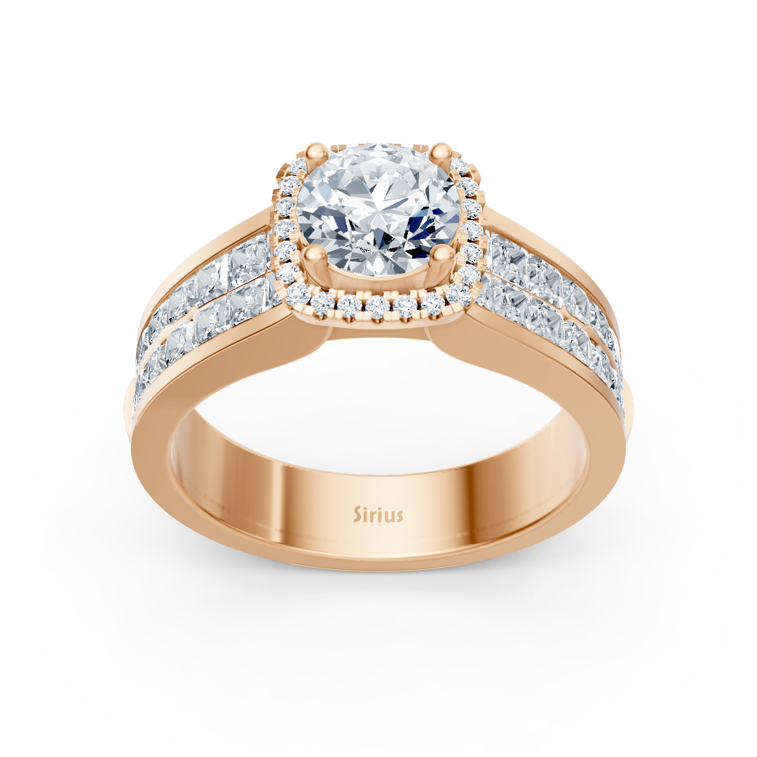 Extravaganter Diamant Verlobungsring mit Prinzess- und Brillantschliff aus 14 Karat Roségold