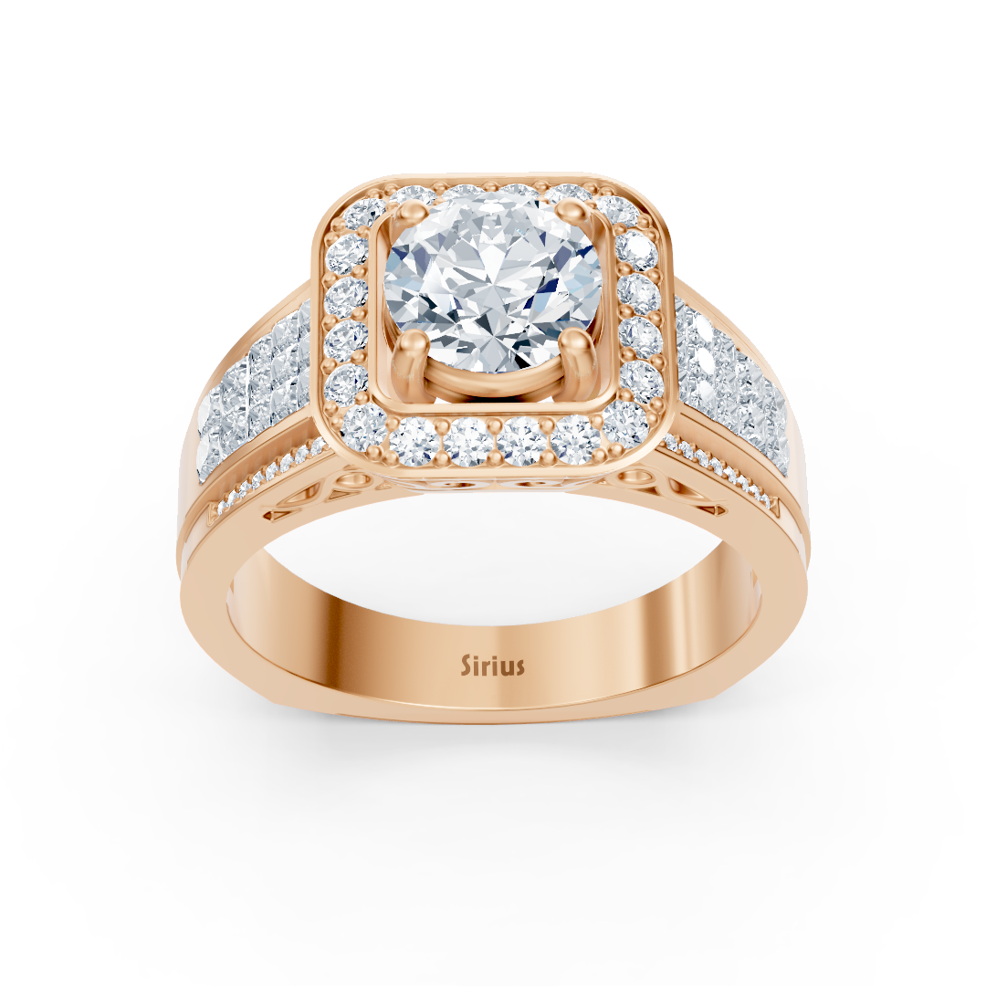 Sparkling princess and brilliant cut diamond engagement ring in 14 carat rose gold