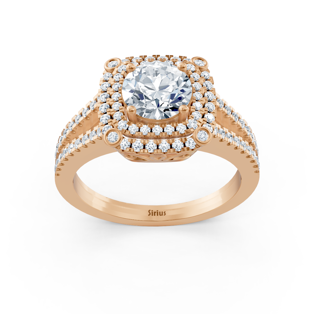 Roségold Doppel Halo Weisstopas Diamant Verlobungsring