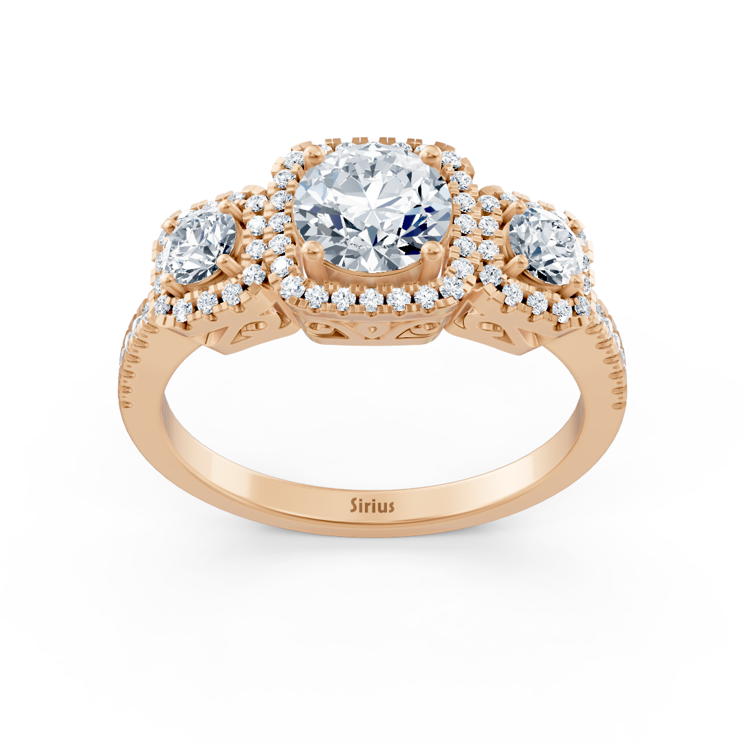Bague de fiançailles 3 pierres en or rose et diamants