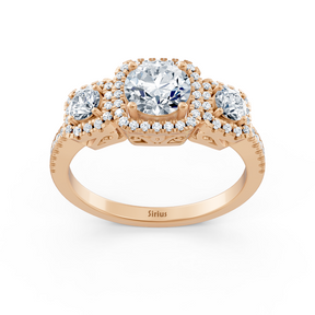Bague de fiançailles 3 pierres en or rose et diamants