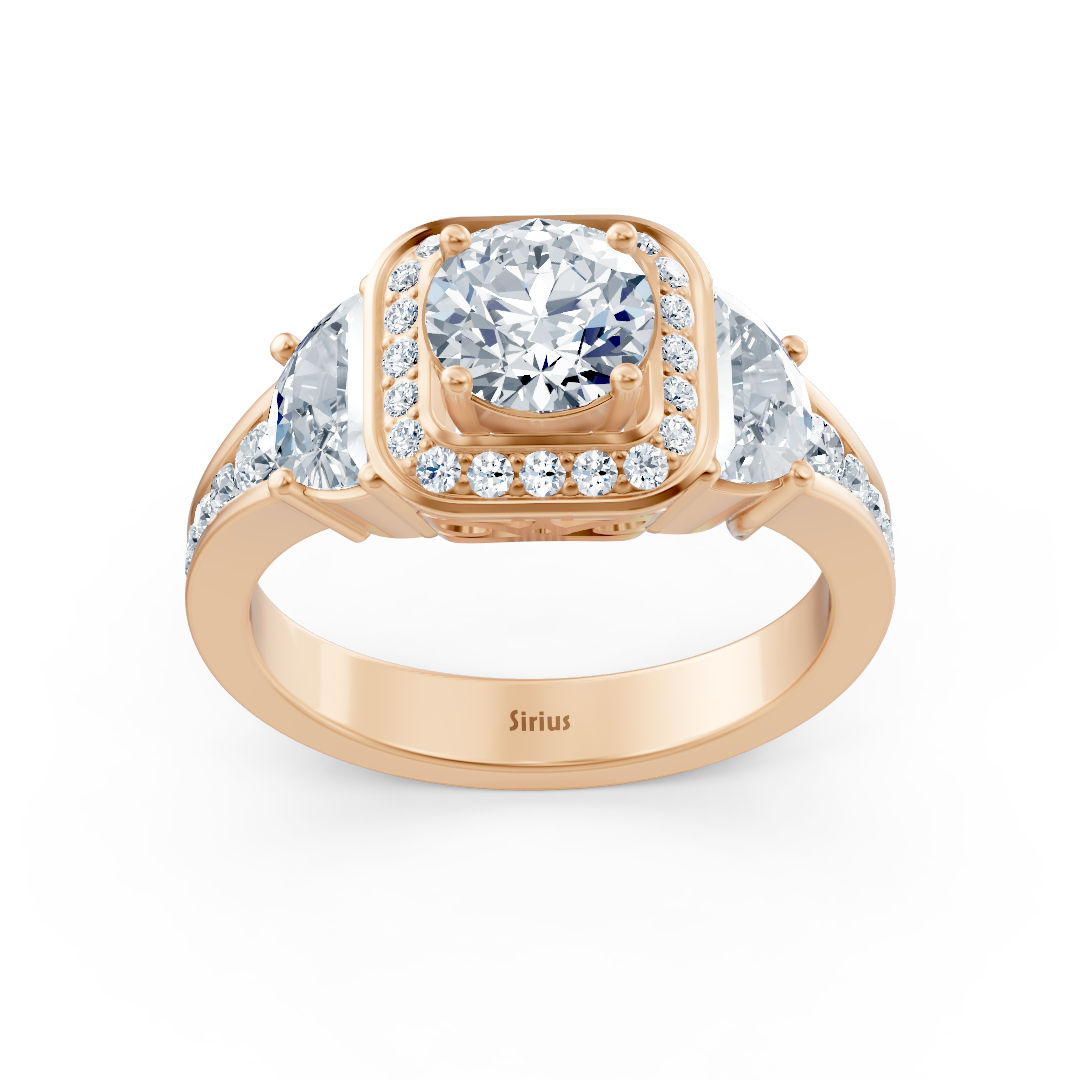 Bague de fiançailles 3 pierres diamant et rubis en or rose