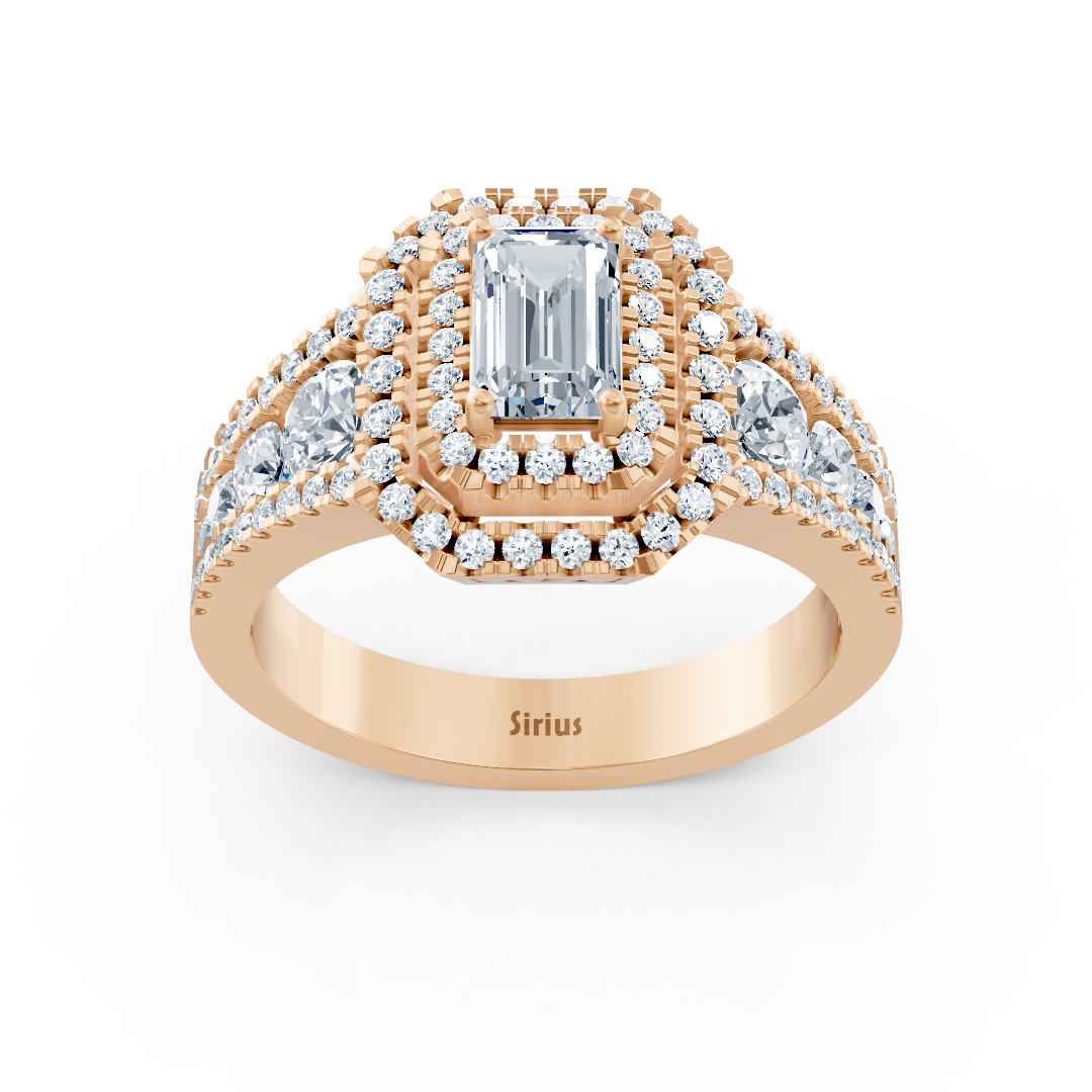 Bague de fiançailles halo diamant et saphir en or rose