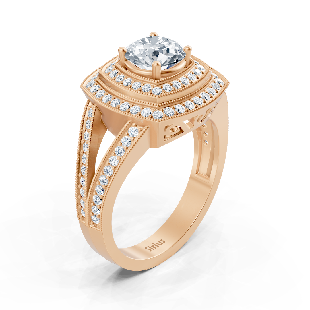 Rose Gold Square Halo Diamond Ring
