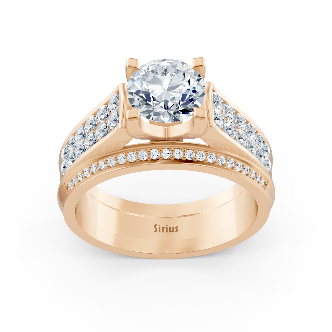 Cathedral Canal Engagement Ring with Diamonds in Rose Gold