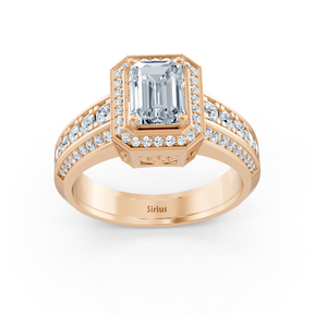 Bague halo en or rose avec diamants et émeraude Birgie Sirius avec émeraude et taille ronde