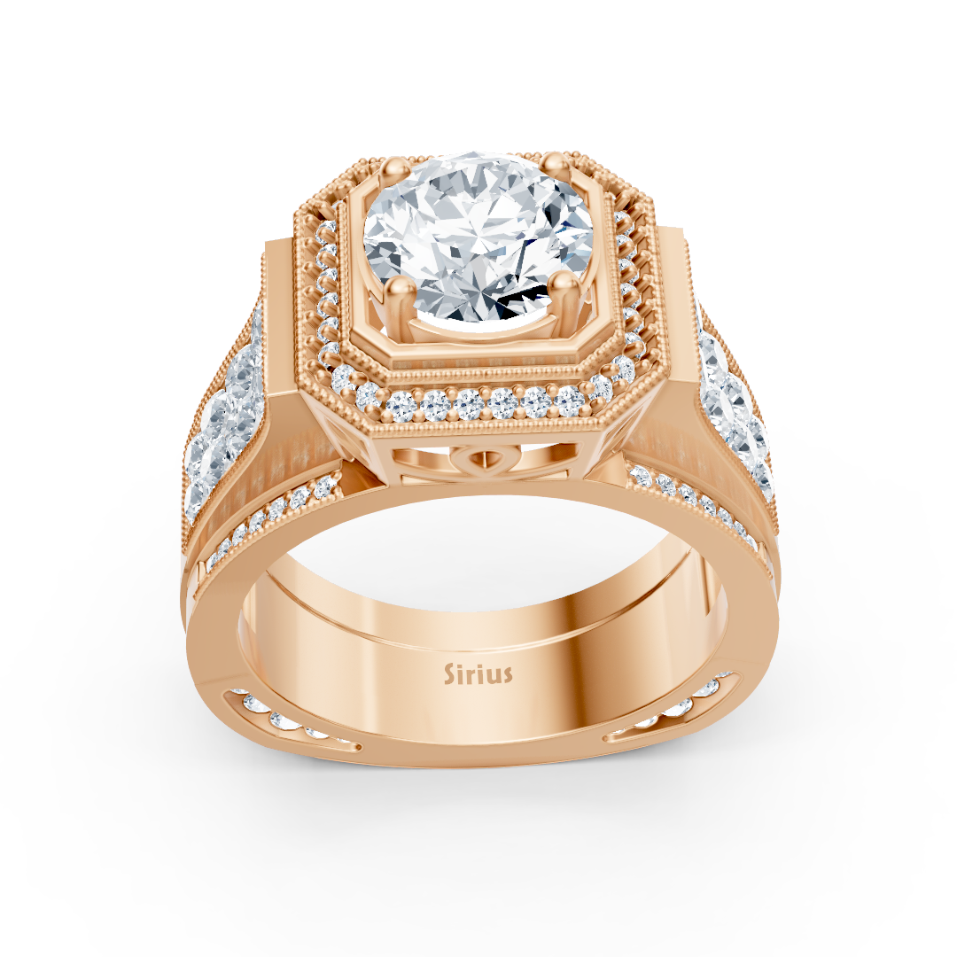 Bague Birgie Sirius en or rose avec diamant taille ronde halo Passion