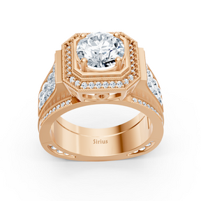 Bague Birgie Sirius en or rose avec diamant taille ronde halo Passion