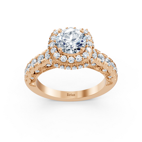 Bague de fiançailles Birgie Sirius en or rose avec diamant taille ronde halo