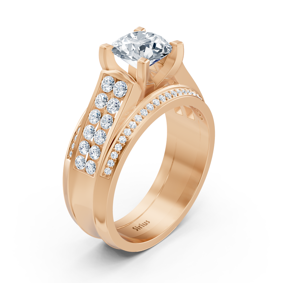 Cathedral Canal Engagement Ring with Diamonds in Rose Gold