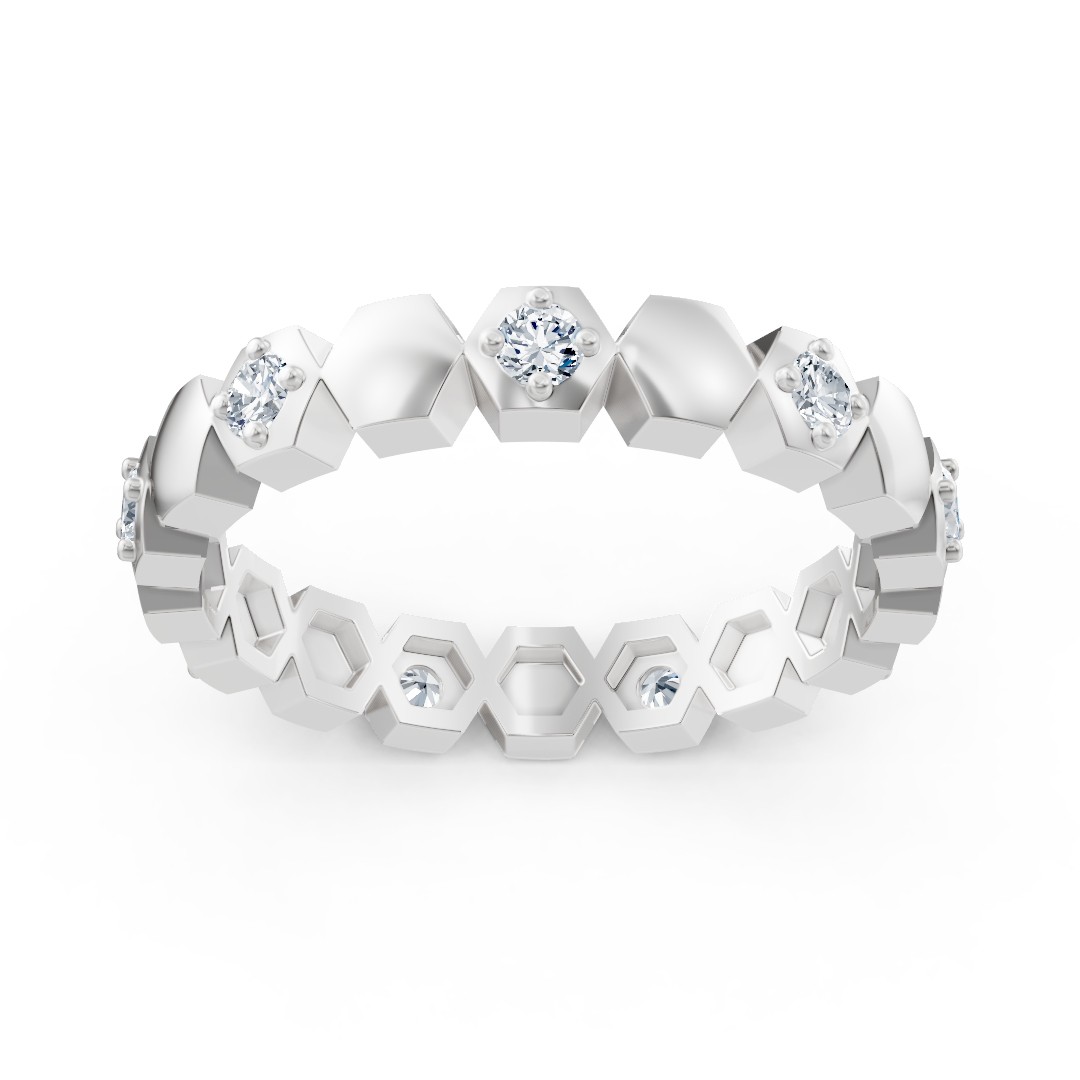 Birgie Diamantring Weissgold 14K-hexagon Design