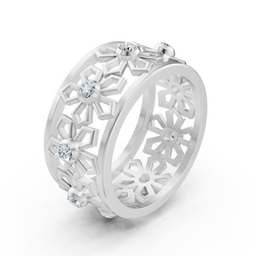 Weißgold-Diamantring mit Schneeflockenmotiv – 8 Diamanten
