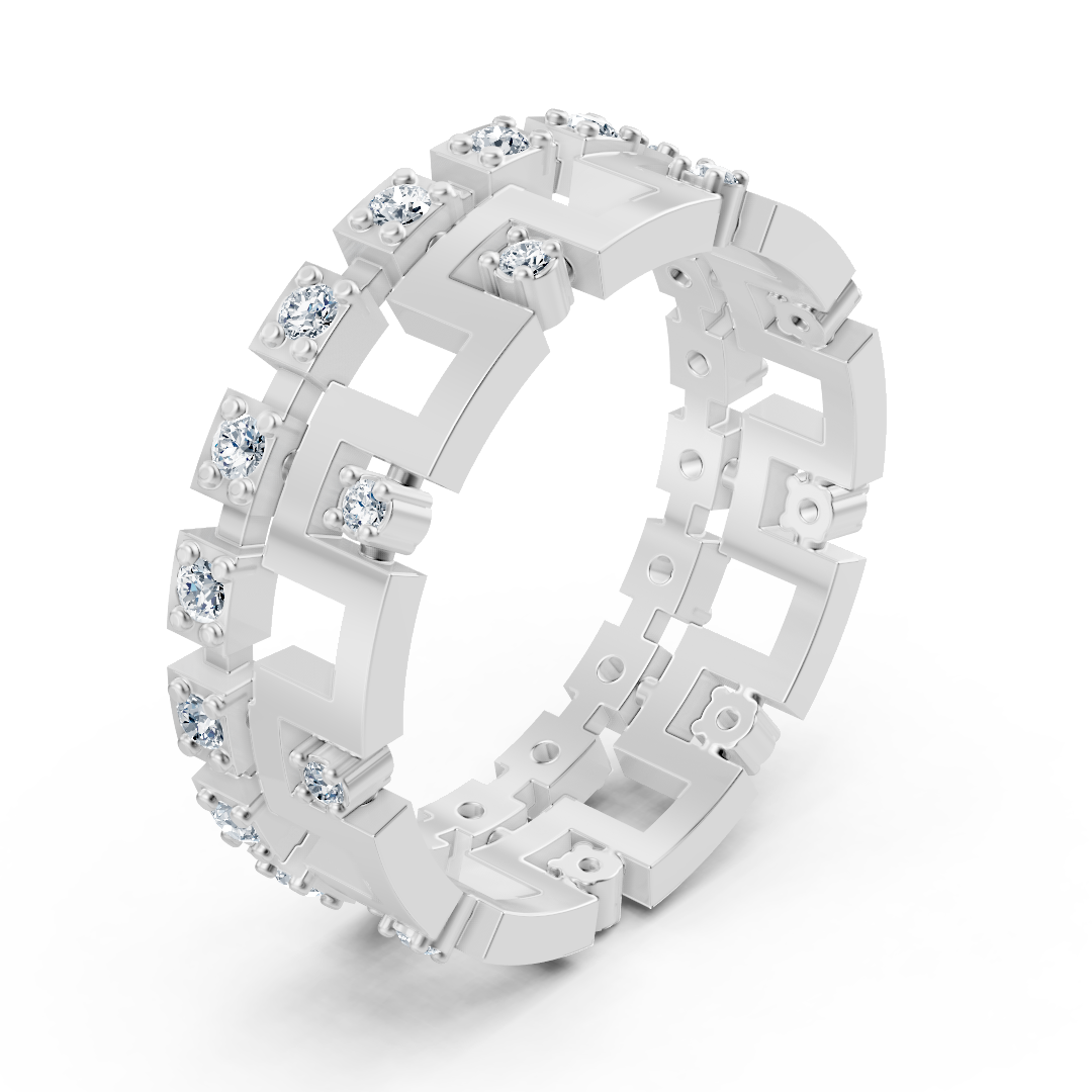 Bague géométrique en or blanc 14 carats avec diamants - bague pour femme expressive au design moderne