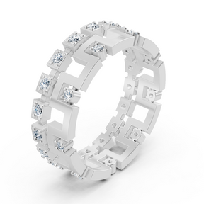Bague géométrique en or blanc 14 carats avec diamants - bague pour femme expressive au design moderne