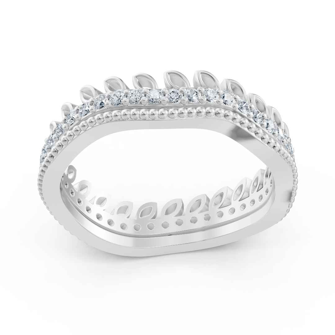 Bague couronne de diamants en or blanc 14 carats - bague pour femme en filigrane avec diamants
