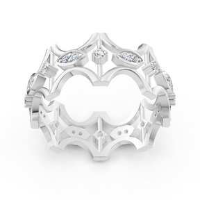 Bague en or blanc avec diamants et motif filigrané