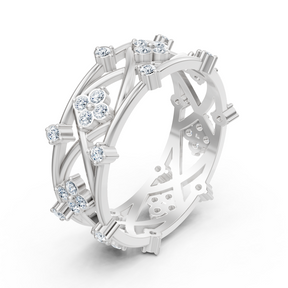 Bague en or blanc avec diamant et motif floral