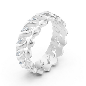 Delicate white gold ring with diamonds in a heart-shaped design