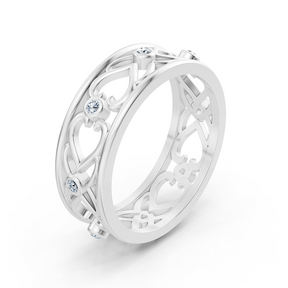 « Élégante bague en or blanc avec diamants ronds en forme de lunette »