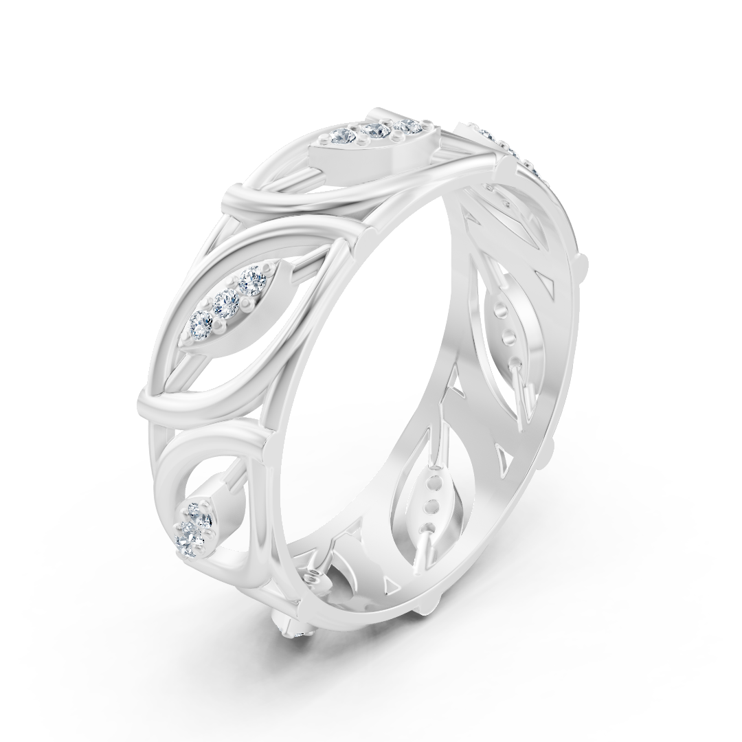 Modern white gold ring with round diamonds in prong design