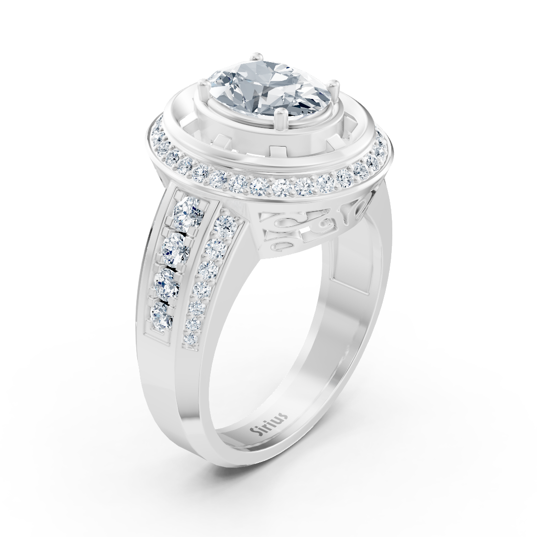 Bague de fiançailles halo en or blanc avec diamants et tourmaline
