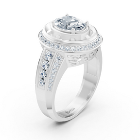 Bague de fiançailles halo en or blanc avec diamants et tourmaline