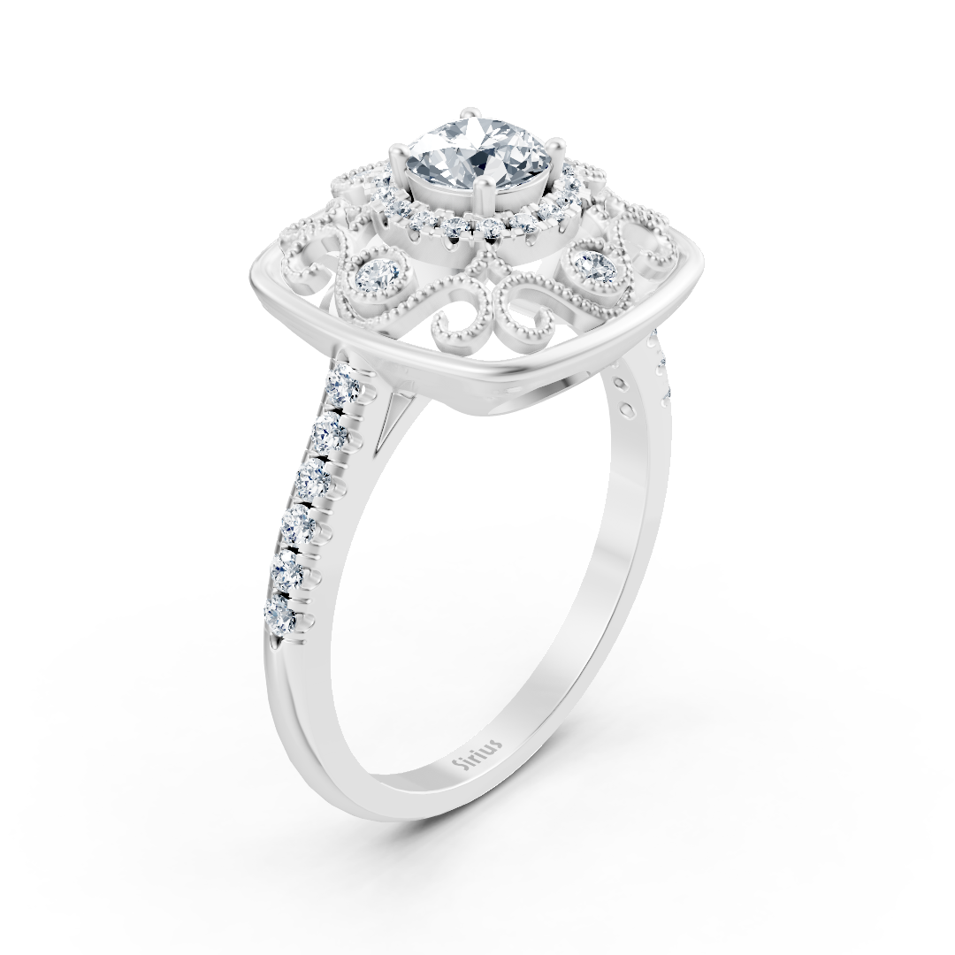 Bague cocktail extravagante en or blanc avec halo de diamants