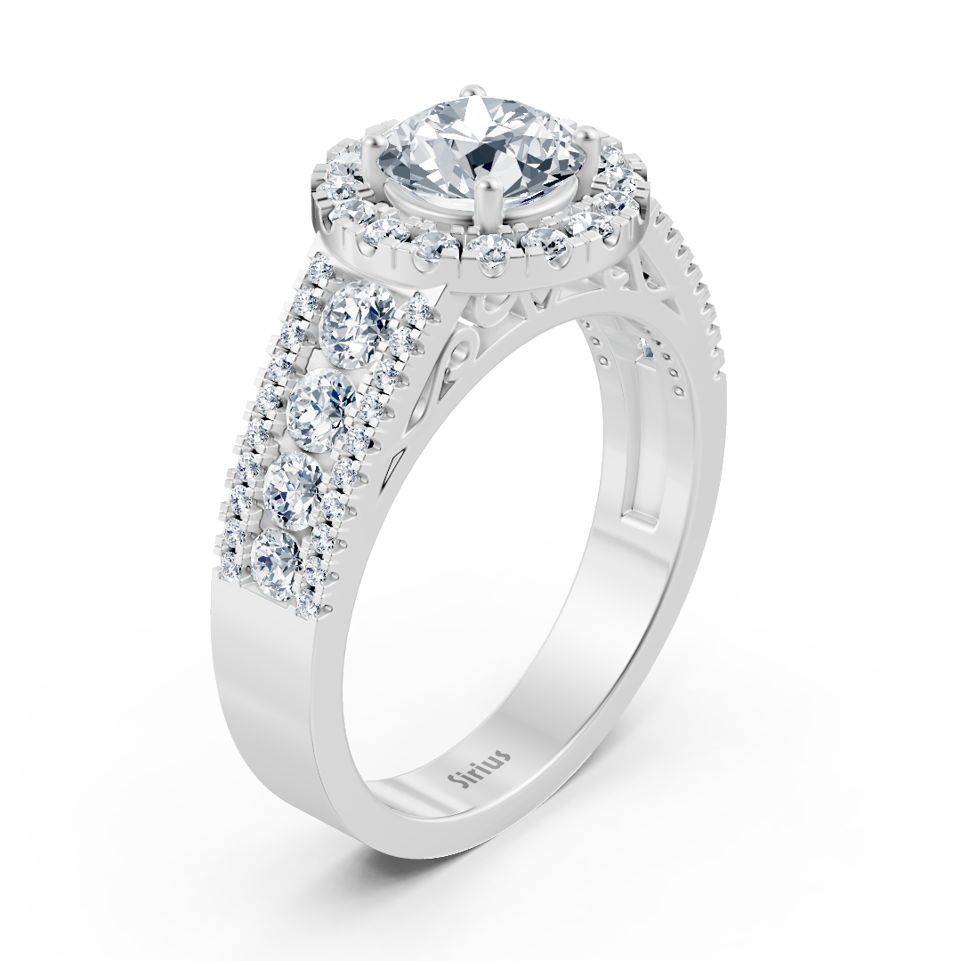 Bague halo diamant or blanc