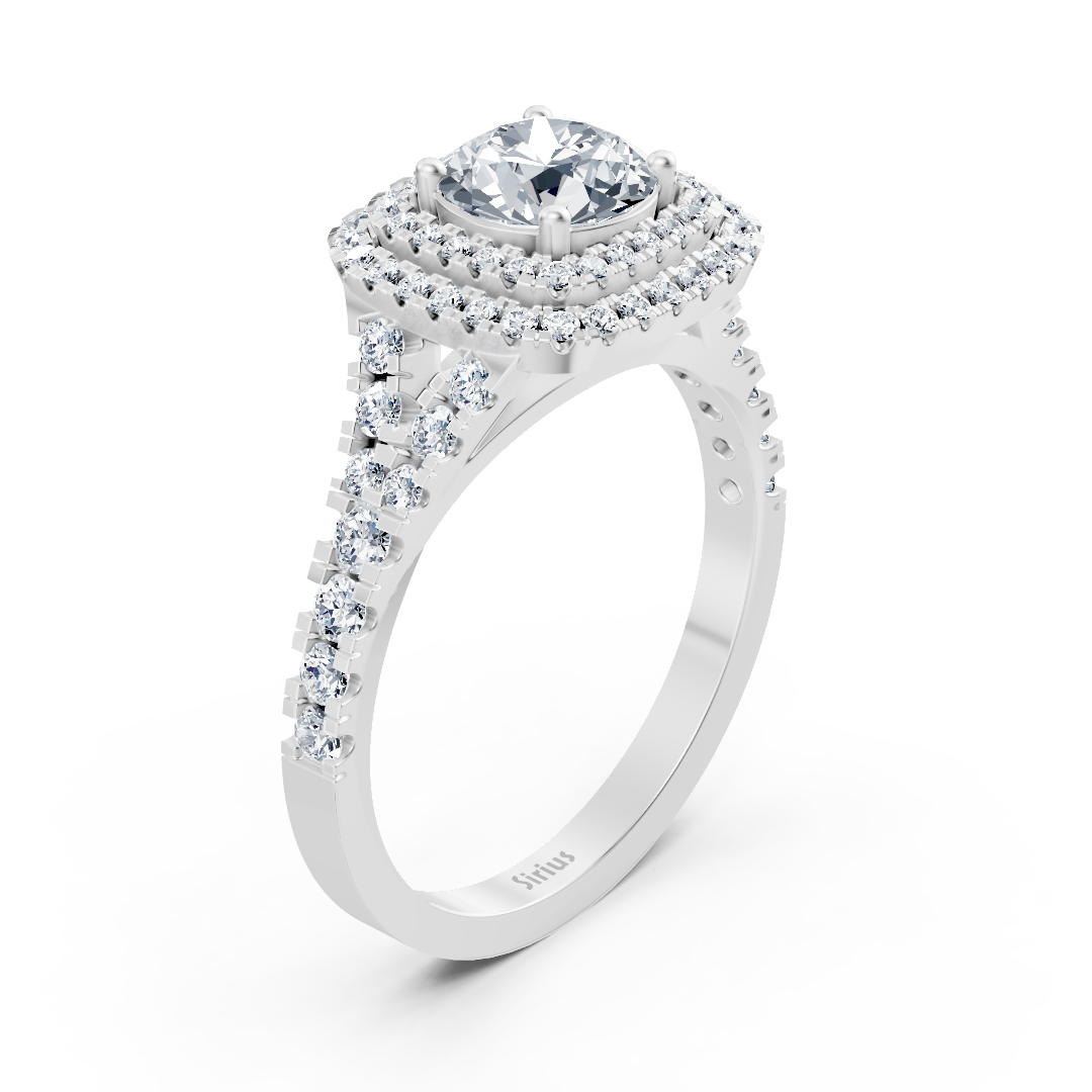 Bague double halo de diamants en or blanc