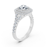 Bague double halo de diamants en or blanc