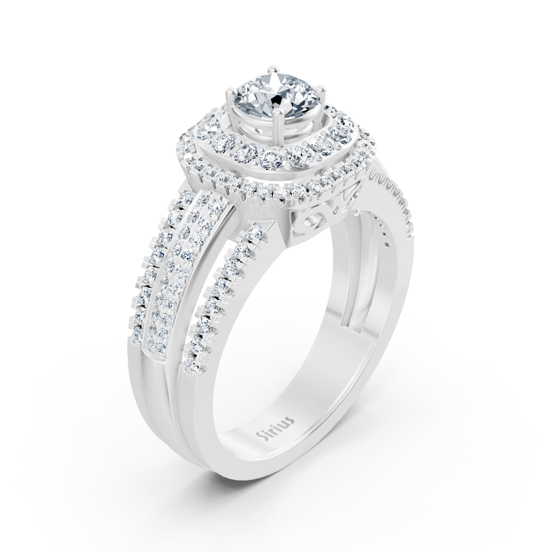 Bague double halo de diamants en or blanc