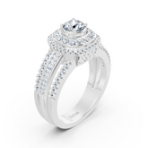 Bague double halo de diamants en or blanc