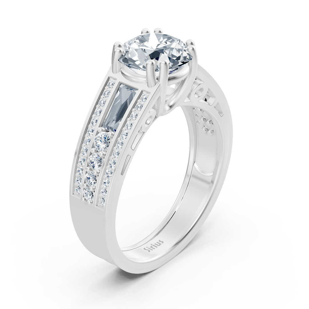 Bague en or blanc avec diamant taille baguette