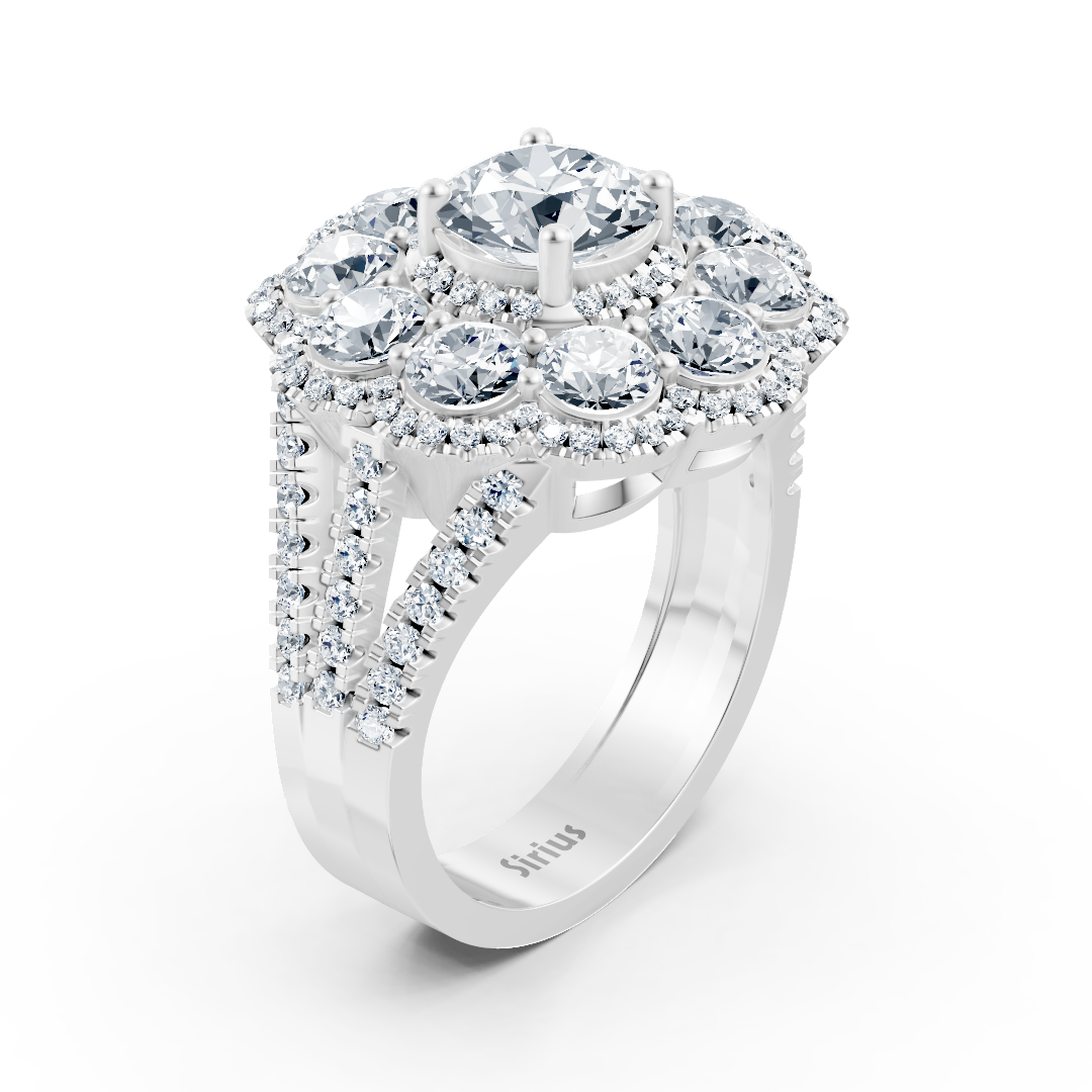 Bague diamant, émeraude et rubis en or blanc