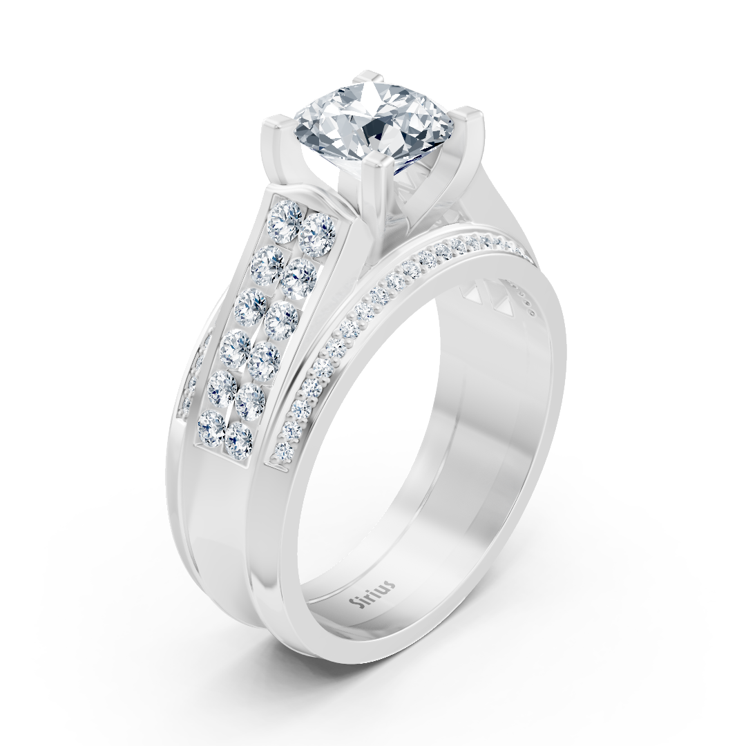 Bague de fiançailles canal cathédrale avec diamants en or blanc