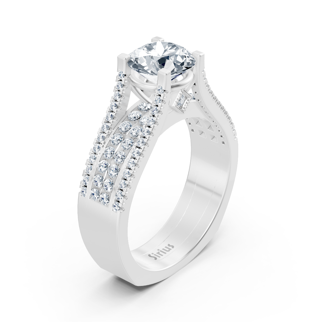 Bague Éternité et Pavé de Diamants en Or Blanc