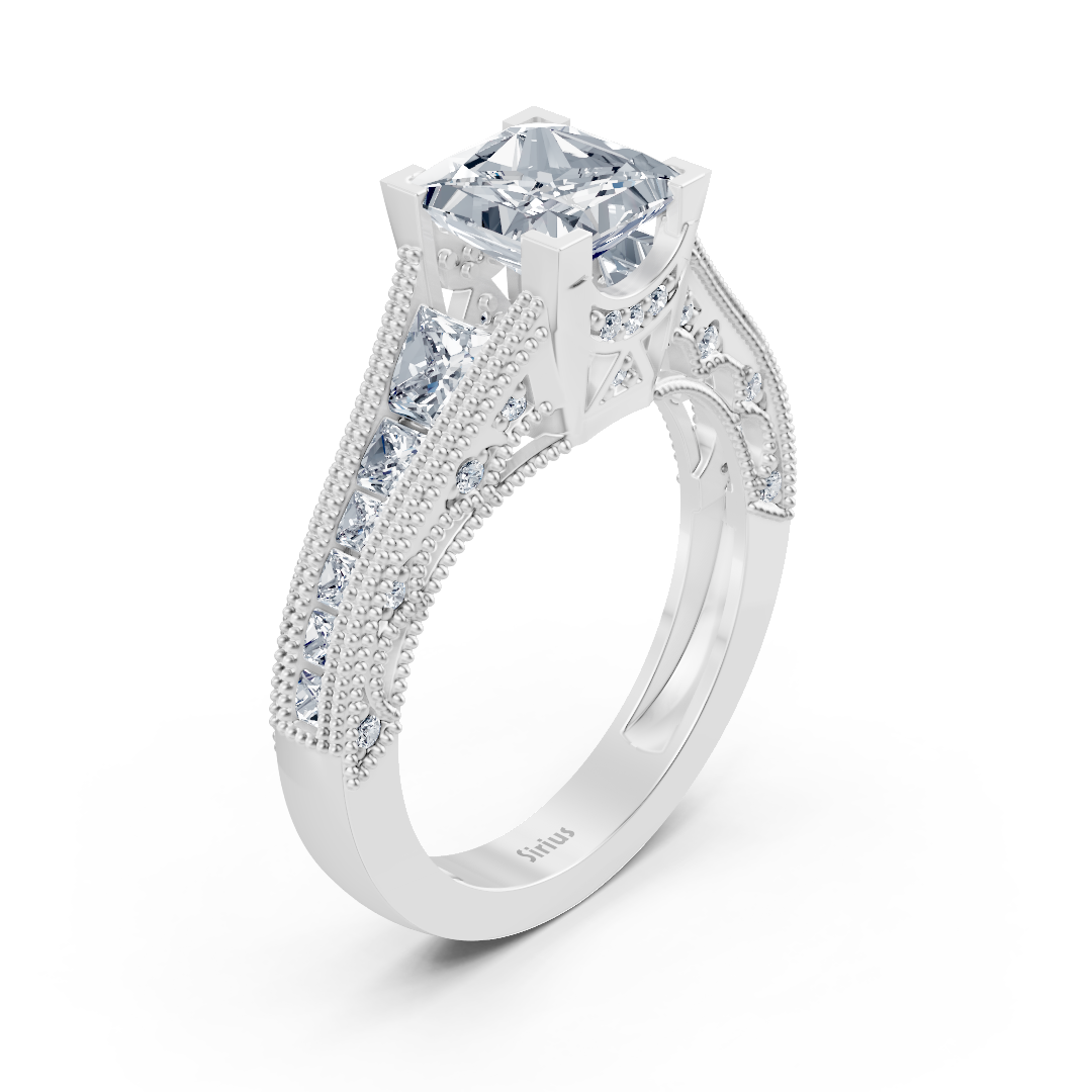 Bague en or blanc avec diamants d'inspiration vintage