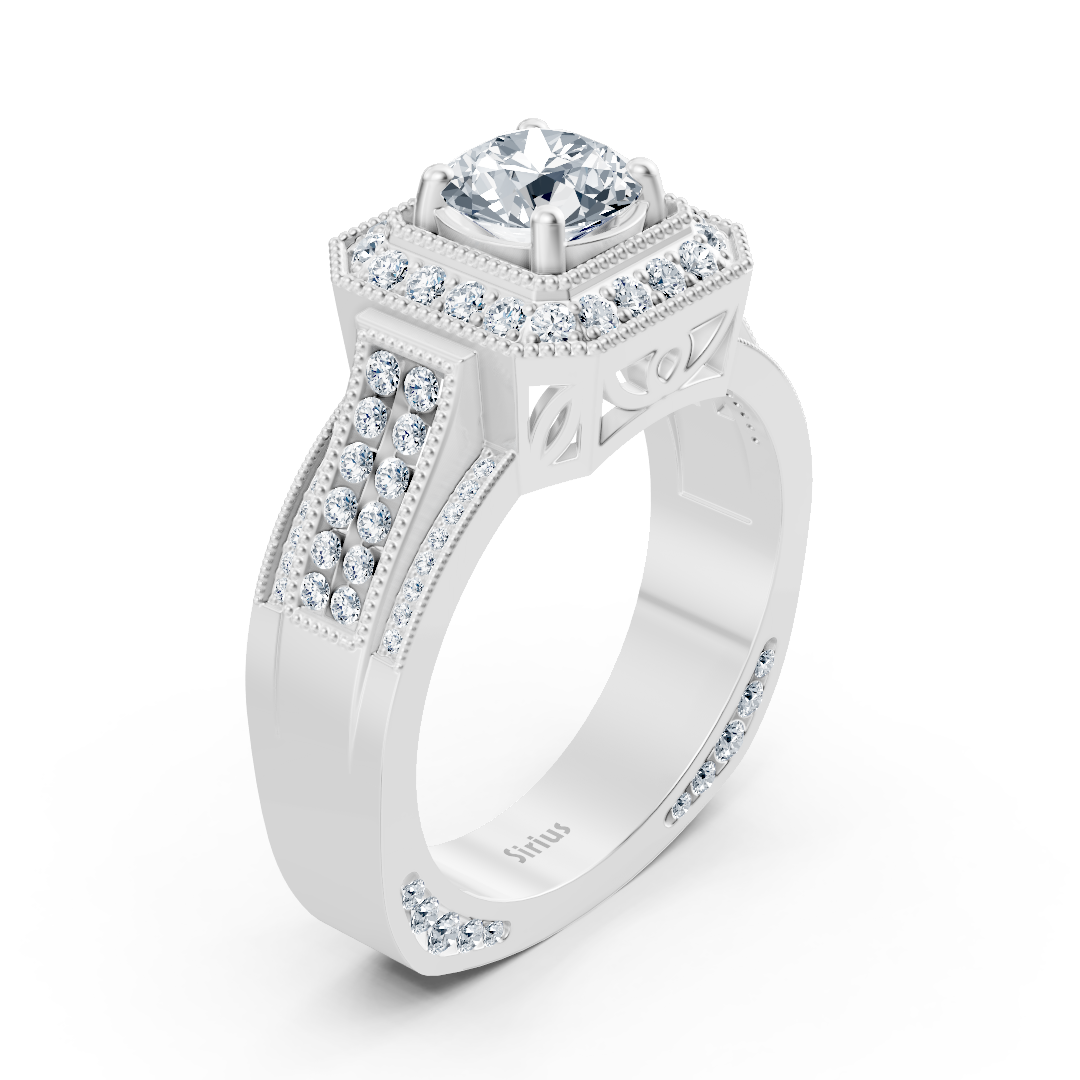 Bague Birgie Sirius en or blanc avec halo de diamants et anneau taille octogonale