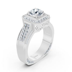 Bague Birgie Sirius en or blanc avec halo de diamants et anneau taille octogonale