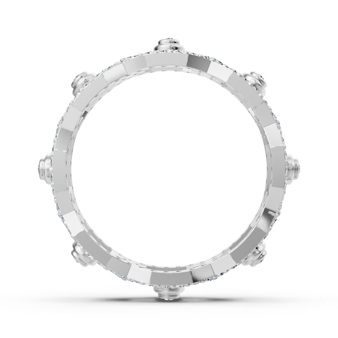 Bague en or blanc avec diamants et motif chaîne et cercle