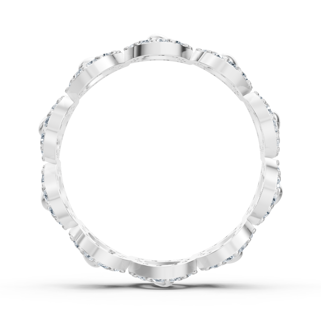 Bague opulente en or blanc avec diamants – motif mer de fleurs scintillantes