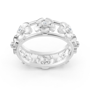 Bague de promesse en or blanc 14 carats avec diamants et fleur