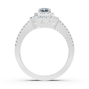 Bague de fiançailles halo diamant et saphir en or blanc