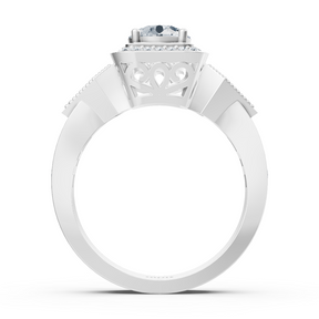 Bague de fiançailles halo en or blanc avec diamants latéraux