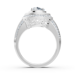 Bague de fiançailles halo en or blanc avec diamants et tourmaline