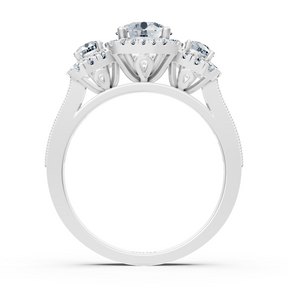 Bague halo trois diamants en or blanc